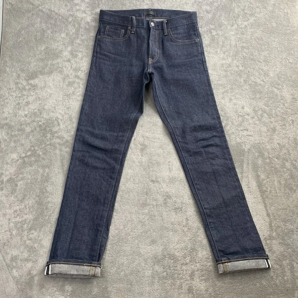 UNIQLO Selvedge Jeans Men 29x31 Straight Slim Dark Kaihara Raw Wash Denim